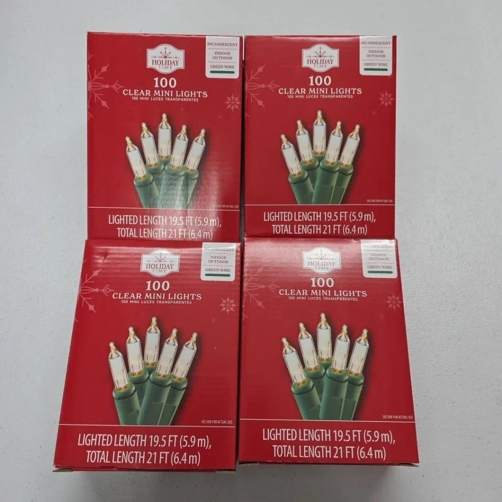 Holiday Time 100 Clear Mini Lights In/Outdoor 21 Ft Green Cord Wedding Party NIB